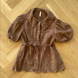 Rylee + Cru Mauve Embroidered Top